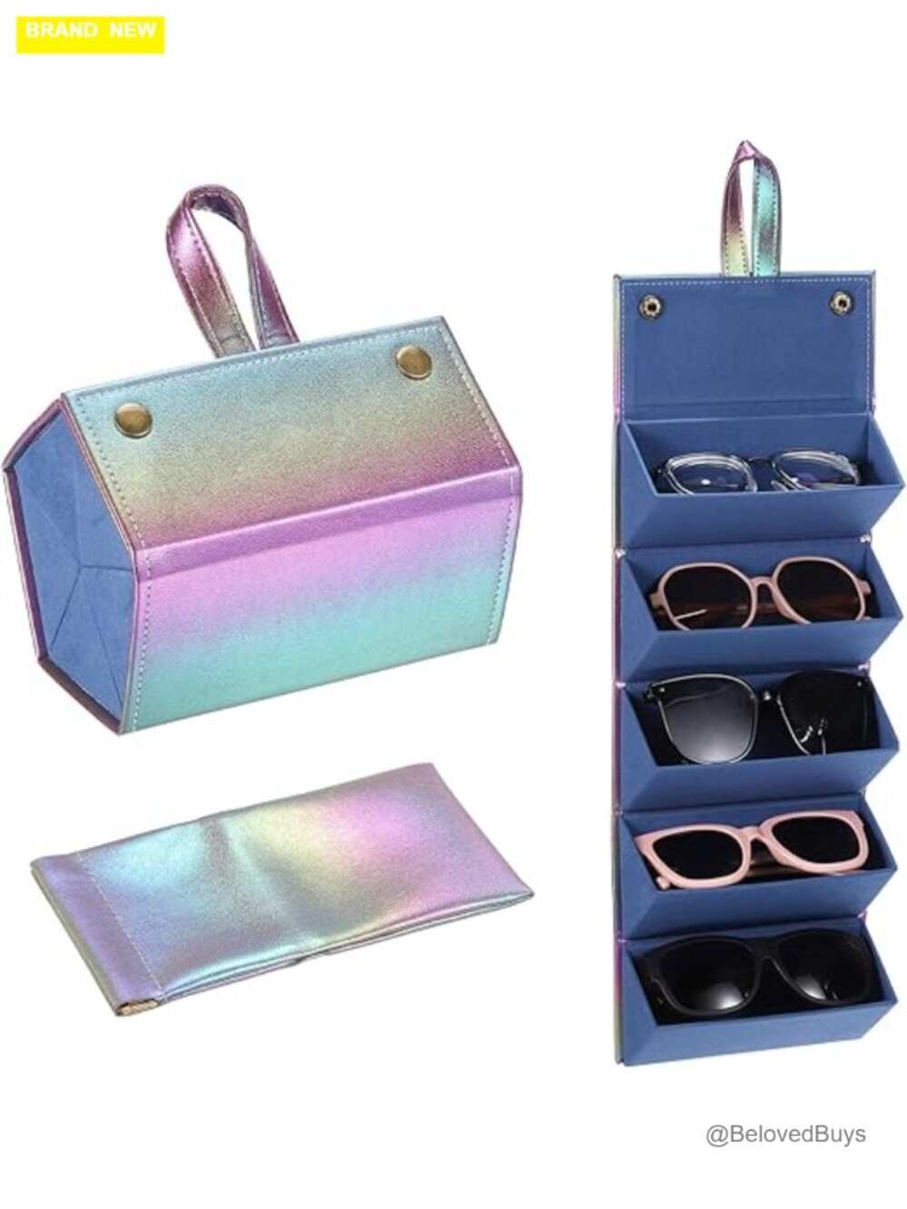 5 Slot Foldable Sunglasses Organizer with Pouch - PU Leather